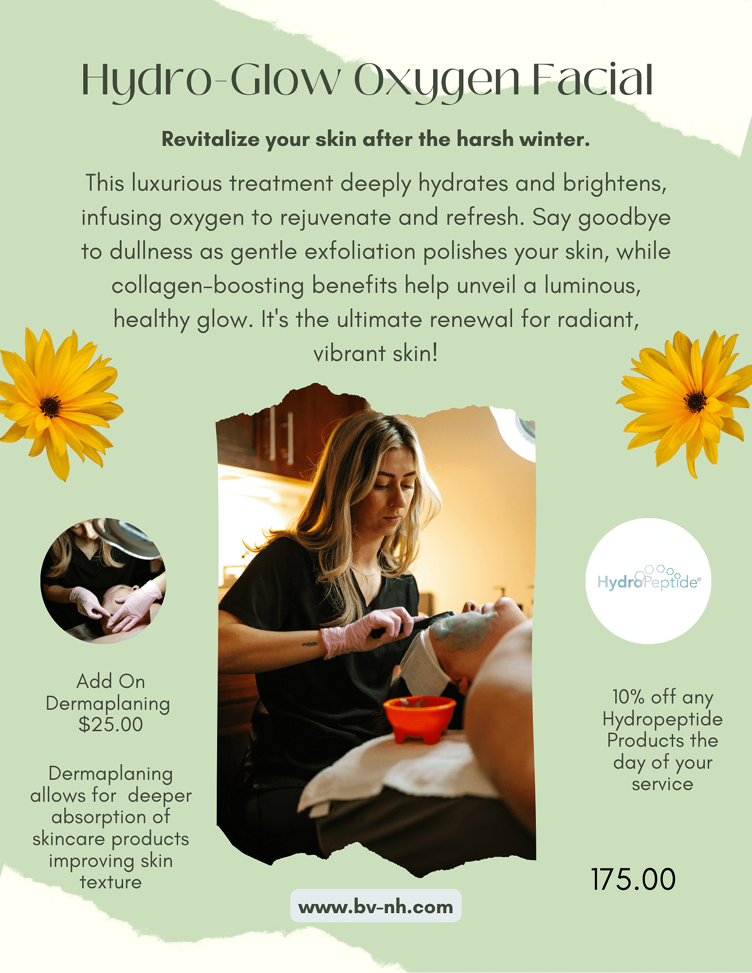 Hydro-Glow Facial: Brighten and rejuvenate skin with oxygen infusion and gentle exfoliation.